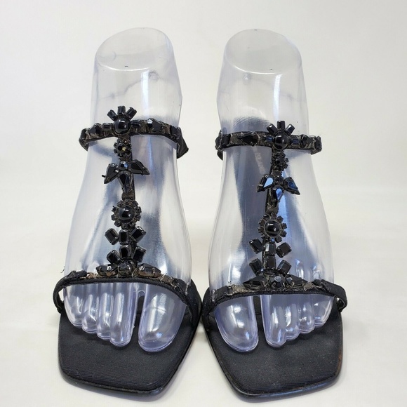 River Island Black Strappy Open Toe Rhinestone 7 - Picture 3 of 11